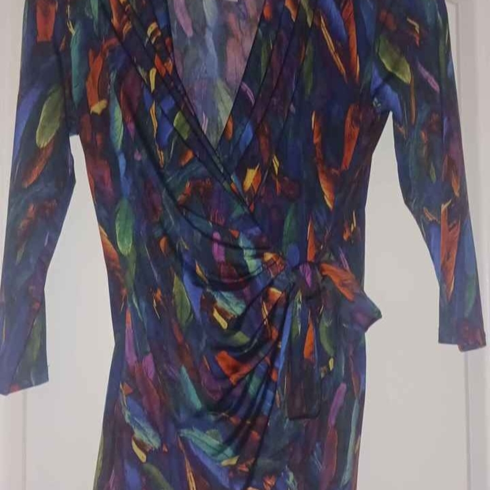 Vintage 80’s Carmen Marc Valvo Disco Artsy Festival stretchy wrap Top Sz XS - Picture 4 of 5